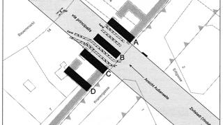 Planzeichnung Porta Principalis: Verlauf von Mauern und Straen, des Lagergrabens und des Kanals