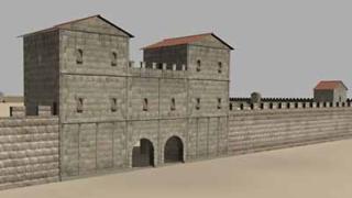 Stadtmauer, Tor mit zwei Trmen und zwei Durchgngen