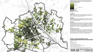 Wien-Karte: Zufriedenheit mit den Einkaufsmglichkeiten  in 91 Bezirksteilen farblich dargestellt