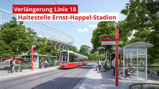 Visualisierung zeigt Straenbahn beim Stadion