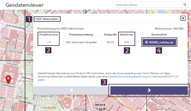 Screenshot Geodatenviewer mit geffnetem Download-Fenster
