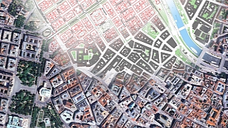 Fotomontage berblendung Orthofoto, Mehrzweckkarte und Flchen-Mehrzweckkarte im Bereich Innere Stadt.