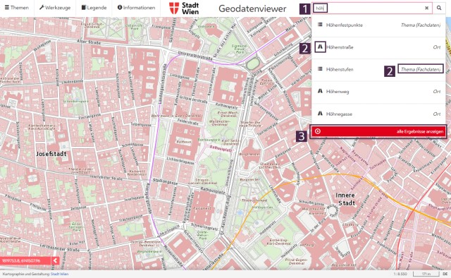 Screenshot Geodatenviewer mit geffneter Searchbar