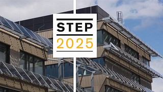 Modernes Gebude mit Solarpaneelen, Logo des Stadtentwicklungsplanes 2025