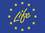 Logo des LIFE+ Programms der Europäischen Union: Das Wort "Life" in gelber Schrift, umringt von gelben Sternen