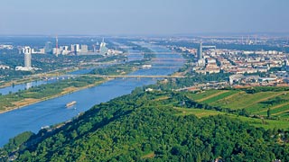 Blick vom Leopoldsberg auf die Neue Donau und Donau