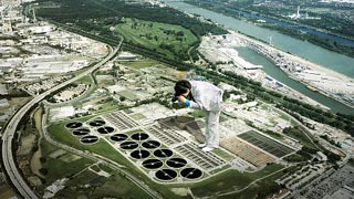 Montage of the Simmering wastewater treatment plant