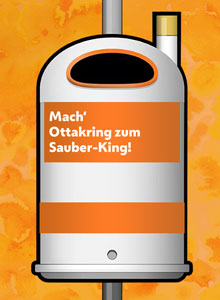 Paperkorb mit dem Spruch "Mach Ottakring zum Sauber-King"
