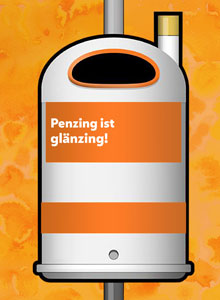 Paperkorb mit dem Spruch "Penzing ist glnzing"