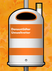 Paperkorb mit dem Spruch "Donaustdter Umweltretter"