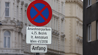A traffic sign for parking spaces for district residents