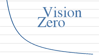 Grafische Darstellung: nach unten fhrende Kurve als Darstellung der "Vision Zero", nmlich keine Unfalltoten im Wiener Straenverkehr