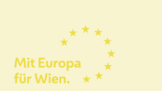 Im Kreis angeordnete Sterne, dazu der Text: Mit Europa fr Wien