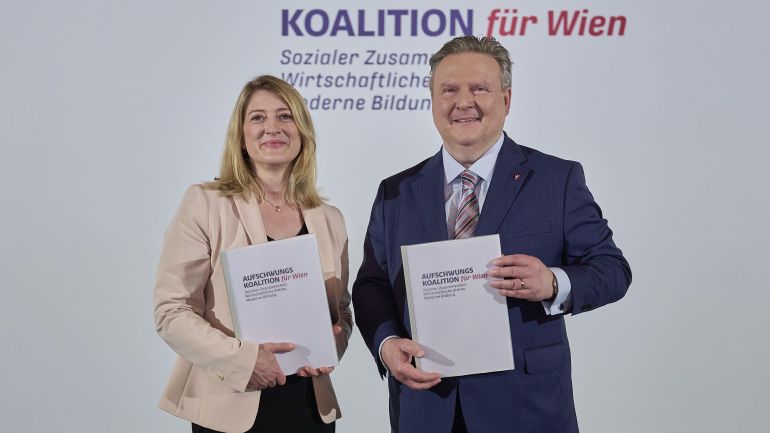 Präsentation der Koalitions-Inhalte Bürgermeister Michael Ludwig und Vizebürgermeisterin Bettina Emmerling, Wiener Rathaus - Wappensaal, 3.06.2025 © Stadt Wien/Markus Wache