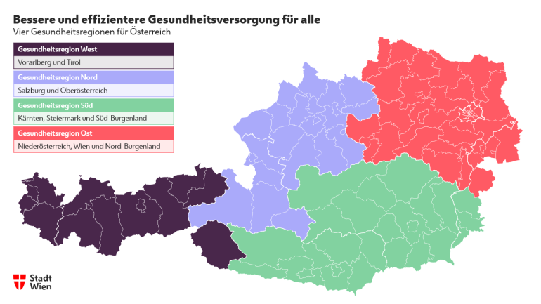 copyright: Stadt Wien Grafische Darstellung der von Bürgermeister Ludwig geforderten 4 Gesundheitsregionen