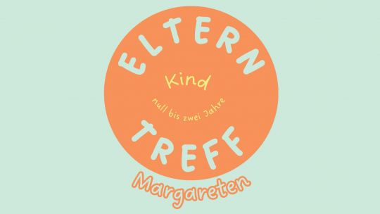 Logo mit einem orangen Kreis mit dem Text "Elltern-Kind-Treff Margareten" auf hellgrünem Hintergrund