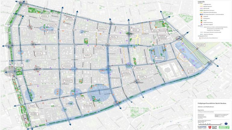 Plan des Bezirks Neubau mir Fußgänger*innen-Routen