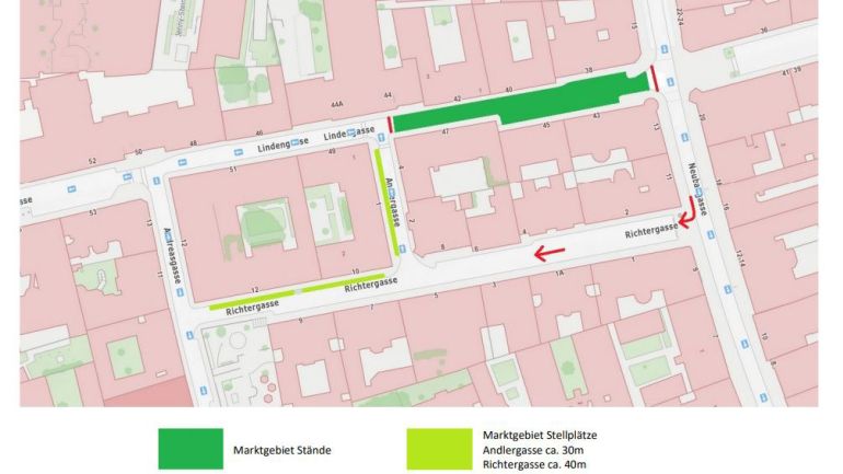 Plan mit Marktgebiet rund um die Neubaugasse