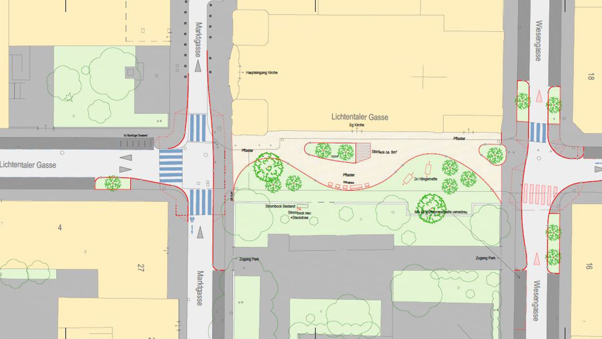 Plan mit Längsschnitt einer Parkanlage