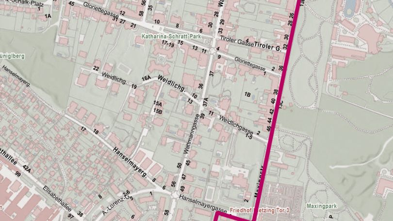 copyright: Wiener Netze Plan zeigt Maxingstraße und Umgebung im 13. Bezirk