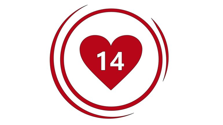 Logo der Bezirksvorstehung Penzing - rotes Herz mit Zahl 14