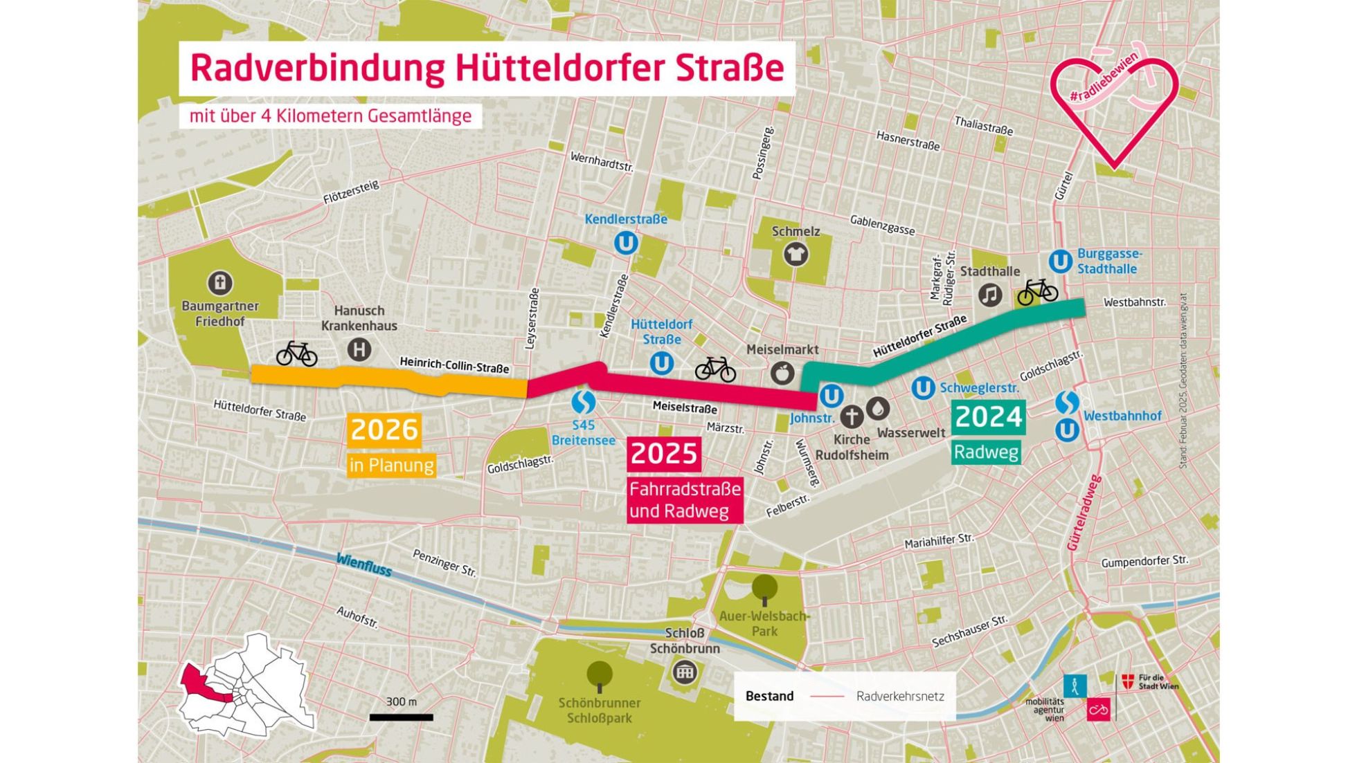 copyright: Mobilitätsagentur Wien Übersichtkarte zur Führung des Radweges