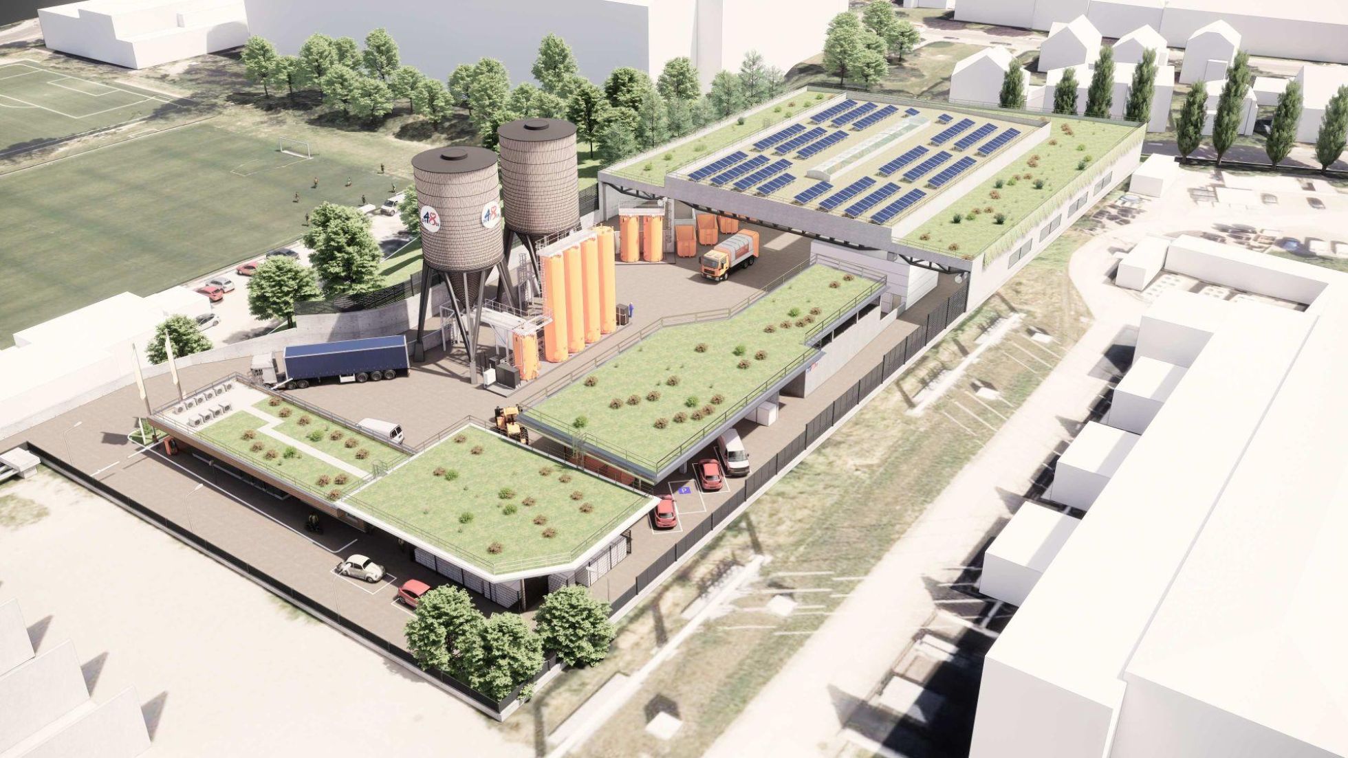 copyright: Stadt Wien - Abfallwirtschaft, Straßenreinigung und Fuhrpark (MA 48) Visualisierung des neuen Mistplatzes mit großem Einzugsgebiet für moderne Abfallwirtschaft einer Großstadt.
