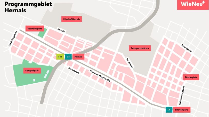 Visualisierung des Stadtgebiets mit Farben und Ortsbezeichnungen