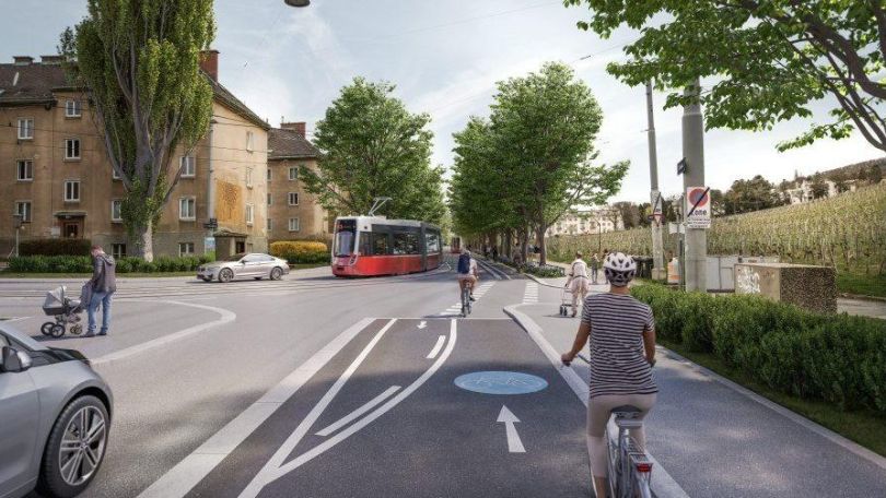 copyright: ZOOMVP.AT/Mobilitätsagentur Wien Rendering der klimafitten Alszeile mit Radweg