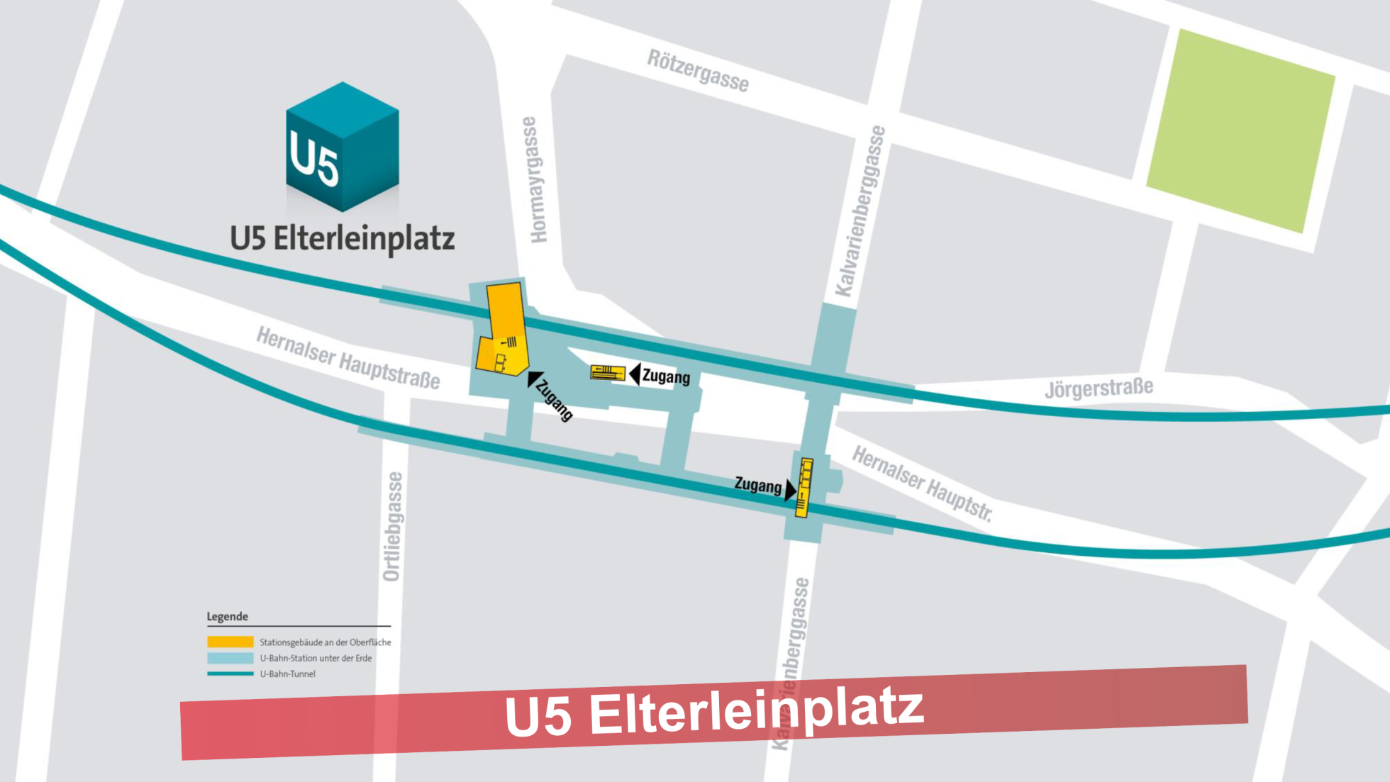 copyright: Wiener Linien Stadtplanausschnitt vom Elterleinplatz mit den Zugängen zur künftigen U5-Station