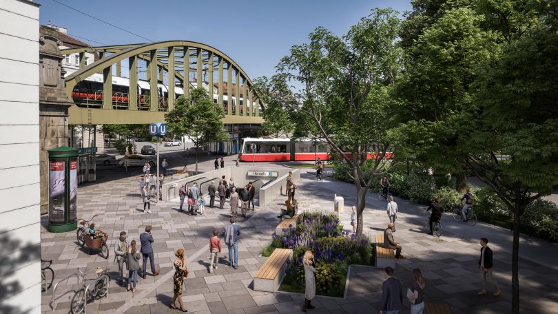 Rendering des Platzes vor der Station Hernals