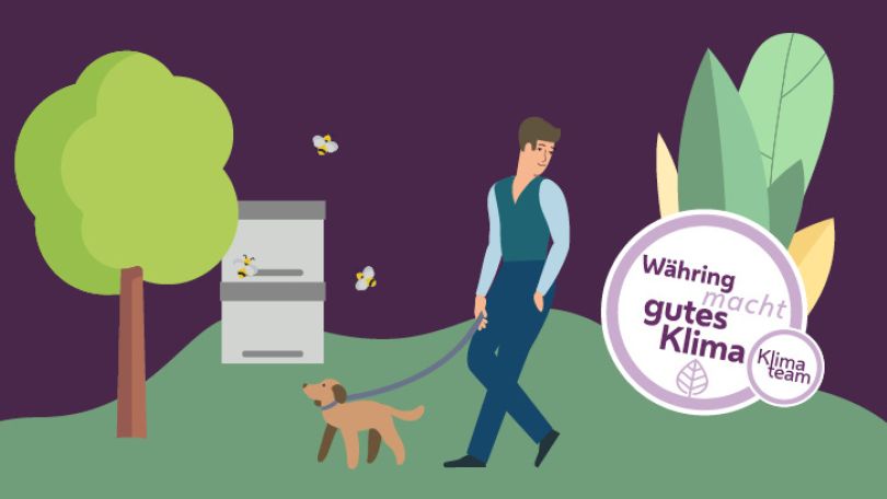 copyright: Stadt Wien / MA 20 Grafik: Mann mit Hund an der Leine in einem Park