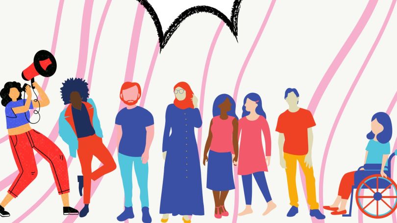 Verschiedenen junge Menschen als Comic-Figuren dargestellt