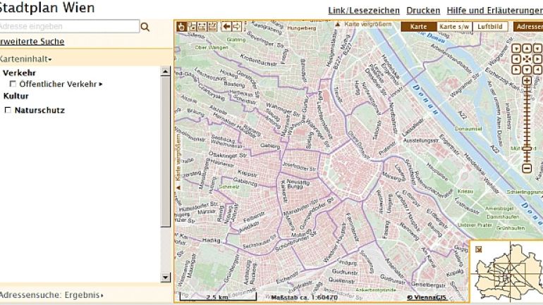 copyright: ViennaGIS Ausschnitt aus dem wien.at-Stadtplan mit Navigationsleiste