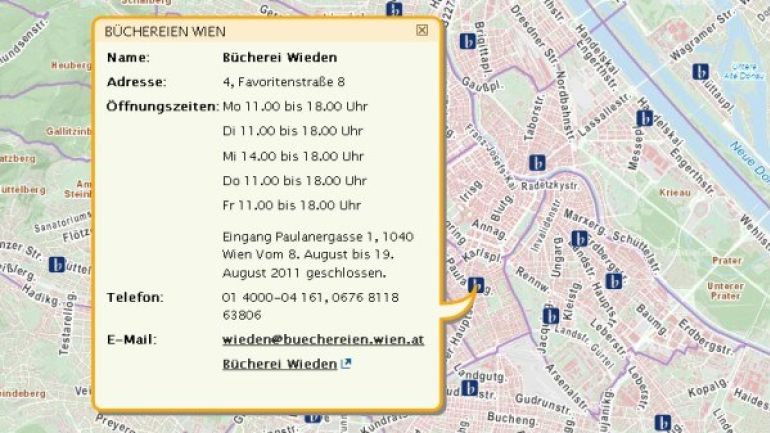Stadtplan Bubble mit Büchereien Wien