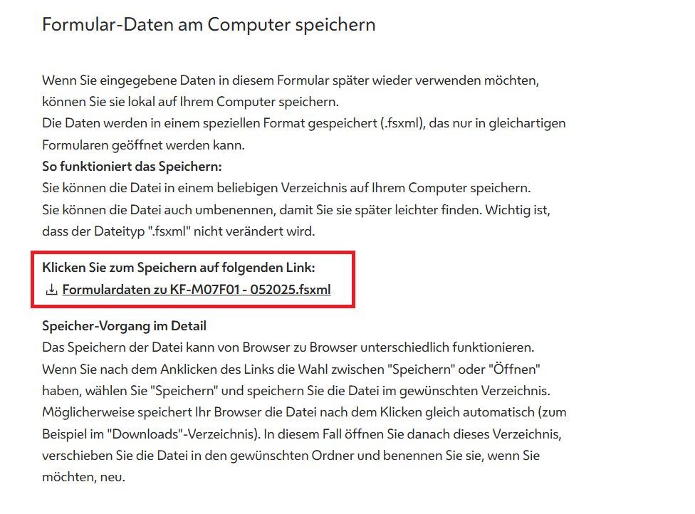 copyright: Stadt Wien Kultur (MA 7) Abbildung zeigt korrekten Link zum Erstellen einer Datei mit den Formulardaten