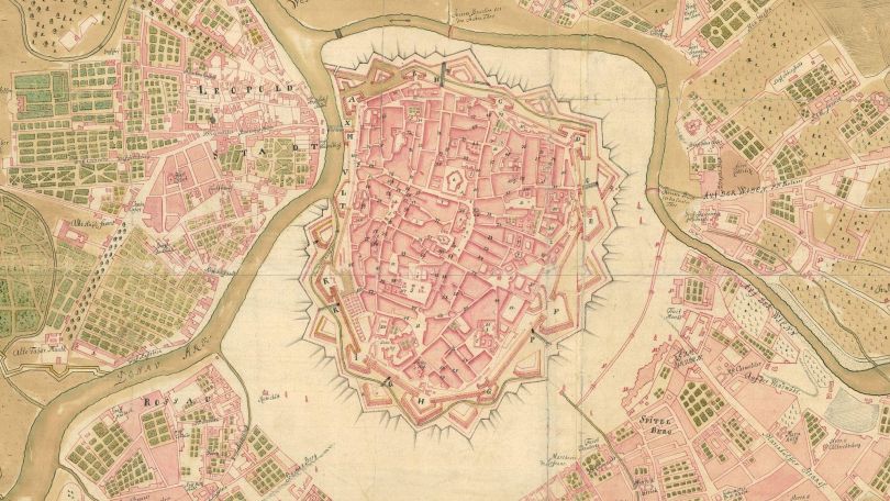 Stadtplan von Wien 1736, Kolorierte Handzeichnung
