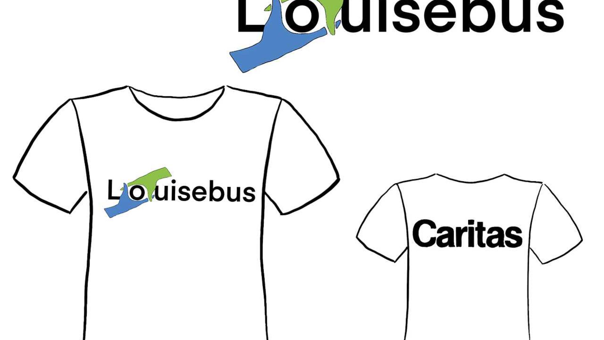 copyright: Ida Maly Entwurf eines T-Shirts mit Aufschrift "Louisebus" und "Caritas"