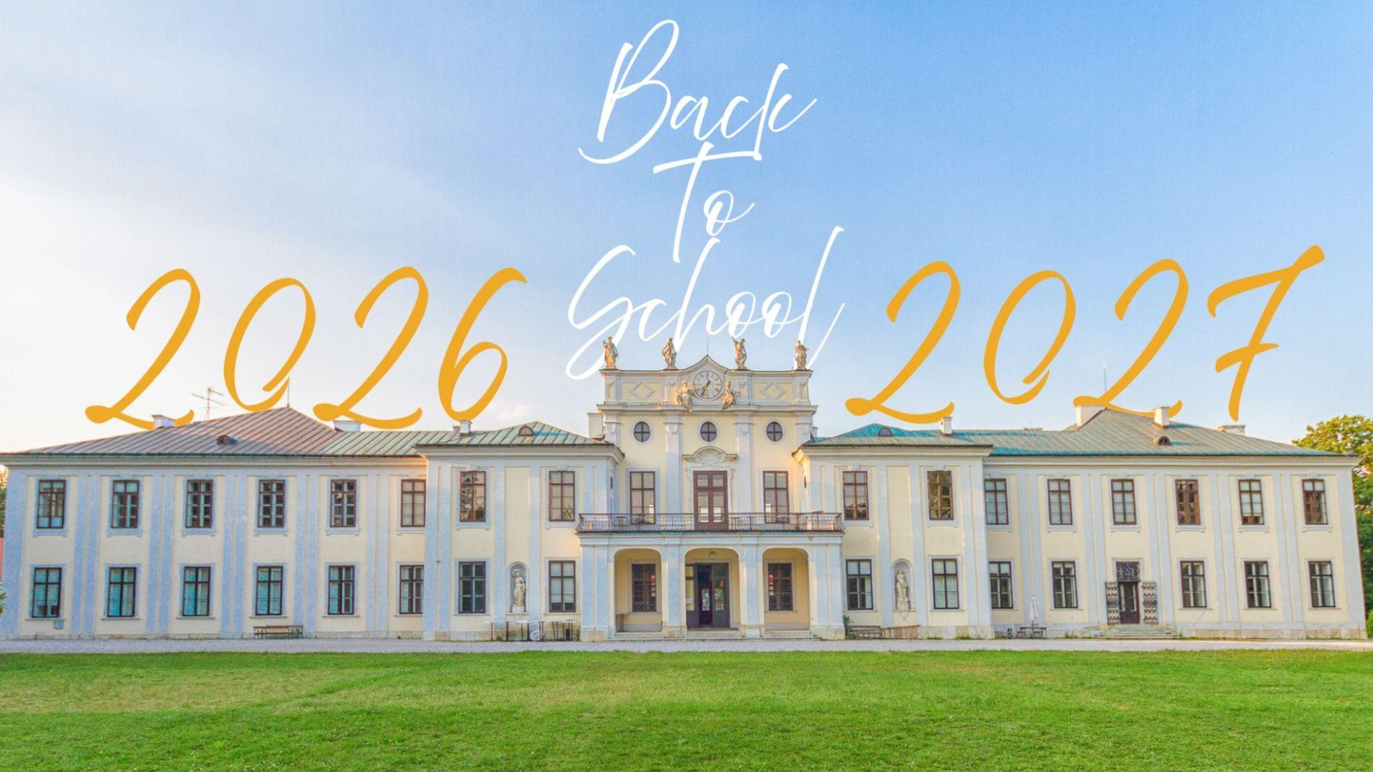 copyright: Modeschule Hetzendorf - Stubbings Schloss Hetzendorf mit Text "Back to School" 2026/2027