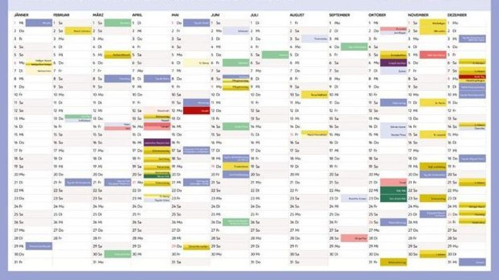 Das Bild zeigt den Interkulturellen Kalender von 2025 im Jahresüberblick.