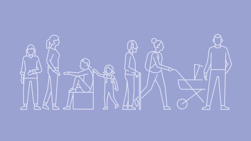 Illustration unterschiedlicher Personen - Männer, Frauen, Kinder, alte Menschen