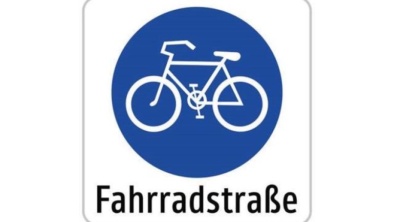 Verkehrsschild Fahrradstraße - Weißes Rad auf blauem Hintergrund