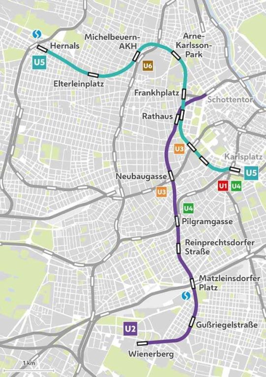 Karte mit eingezeichneten U-Bahn-Stationen