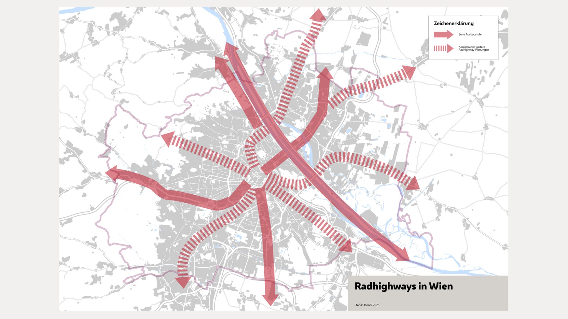 Karte mit eingezeichneten Radhighway-Routen