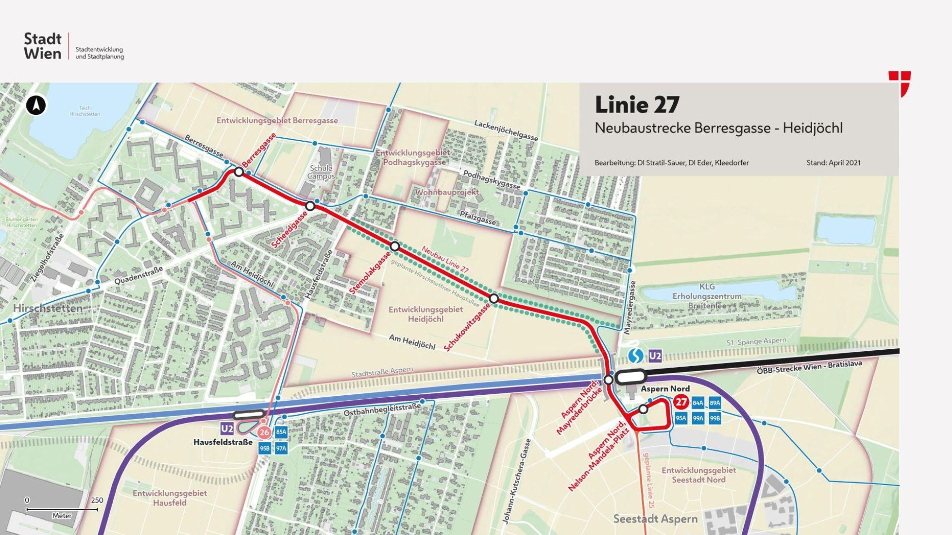 Neubaustrecke der Straßenbahnlinie 27 im Stadtplan.