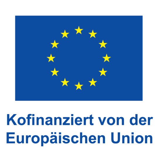 copyright: EU Europaflagge mit Schriftzug "Kofinanziert von der Europäischen Union"