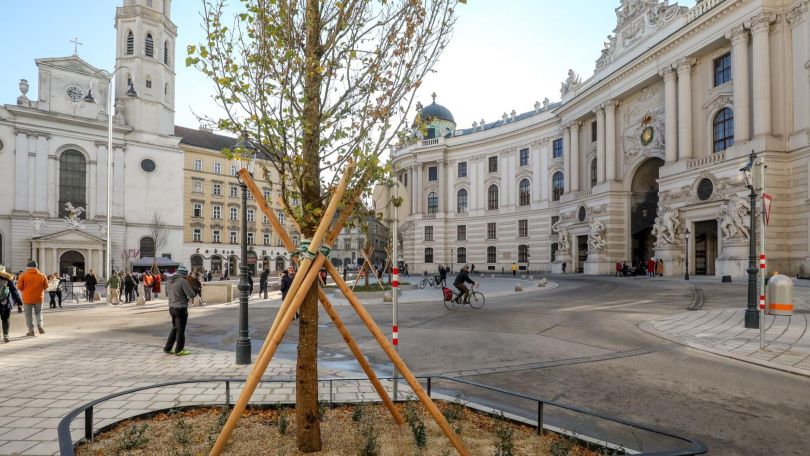 Innerstädtische Platz, Bäume, historische Gebäude