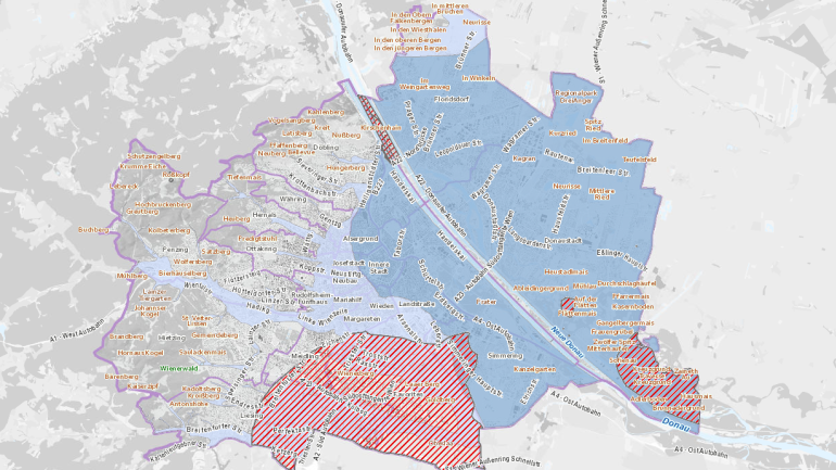 Ausschnitt aus dem Stadtplan mit eingezeichneten Grundwasserkörpern