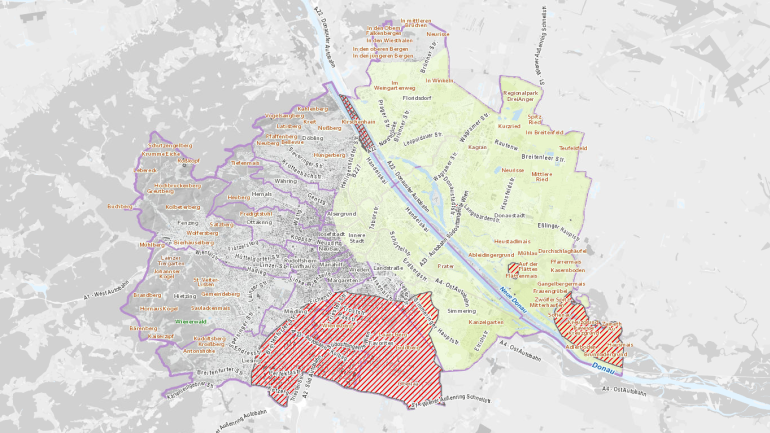 Ausschnitt aus dem Stadtplan mit eingezeichneter Jahresenergiemenge für ein Sondenfeld