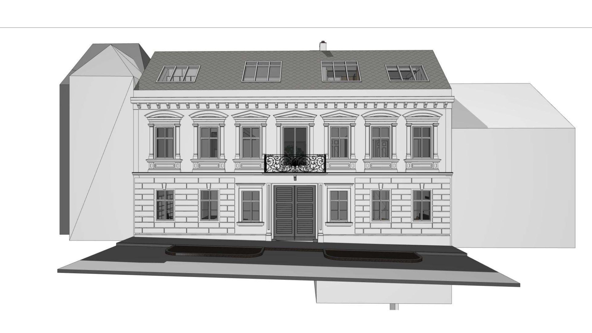 copyright: t-hoch-n Architektur ZT GmbH - Heinrich Egger Planansicht der Fassade eines sanierten Gründerzeithauses.